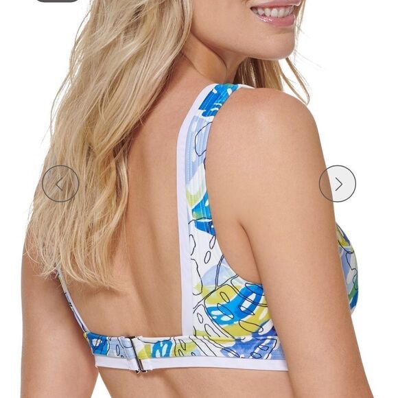 NWT Tommy Hilfiger Women's White Printed Mesh-Trim Bikini Bra Top - Picture 3 of 8